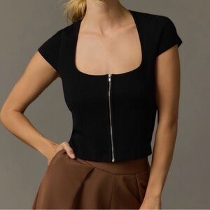 Anthropologie Maeve Black Zippered Crop Top